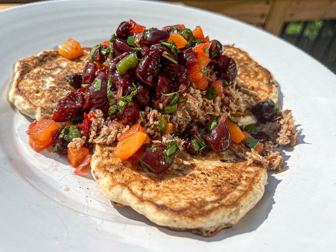 Pulled Pork Pancakes with Cherry Salsa