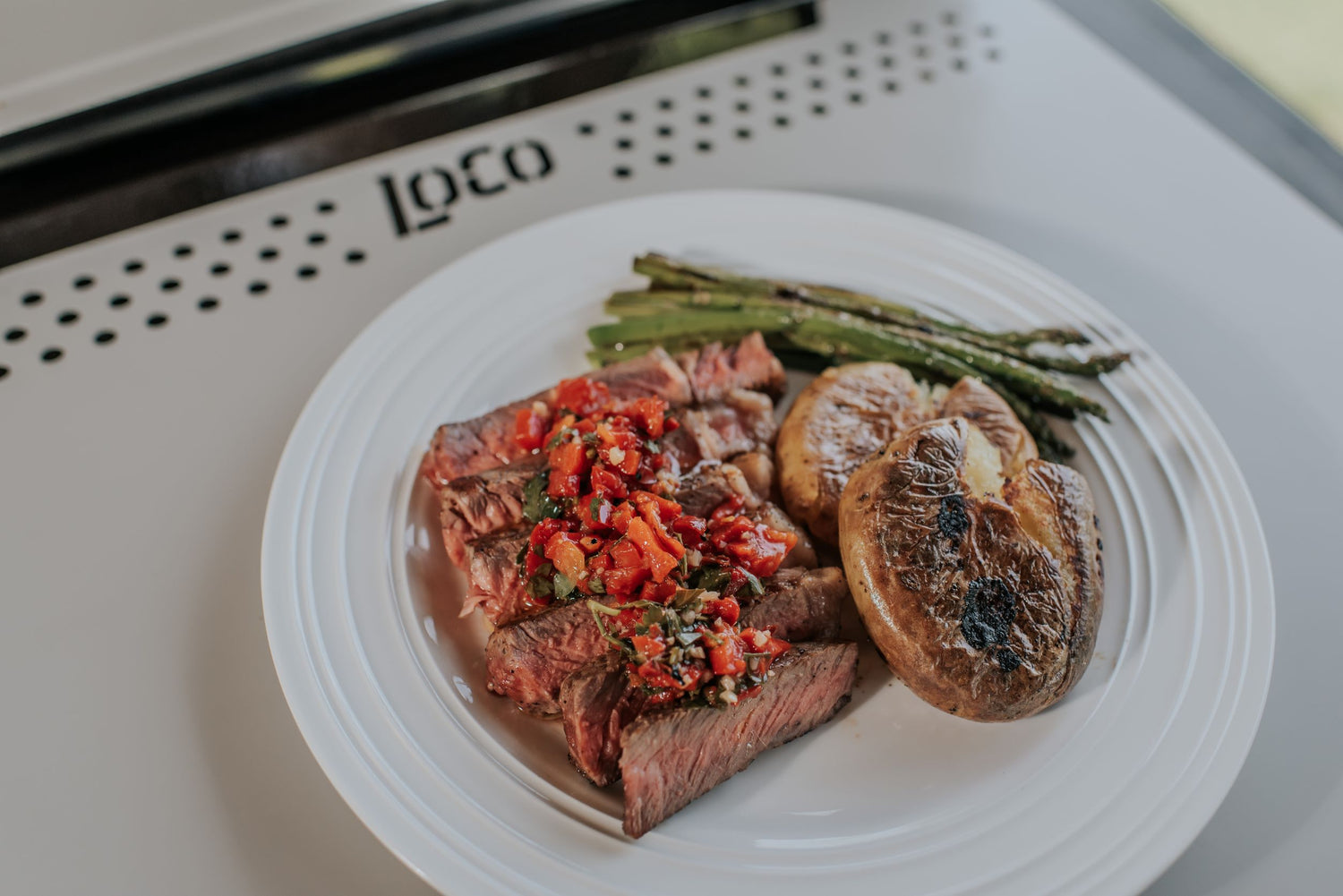 Griddled Flank Steak with Red Chimichurri LoCo Cookers