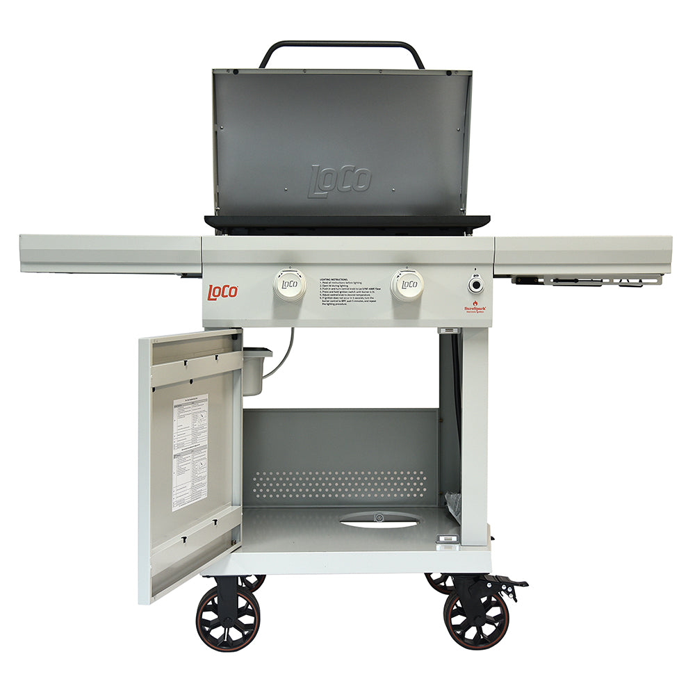 Loco 2023050165 26 in 2-Burner Propane Griddle in Chalk Finish with Enclosed Cart and Hood